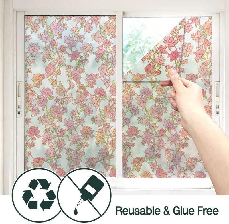 BEAUS TILE UNI Window Film Static Clings Non Adhesive 3D Stained Glass Window Decals UV Protection (Rose, 37.4 x 24.4 Inch) - Image 5